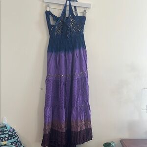 Vintage Fashion Terminal‎ Bohemian Halter Dress Tiered Sequin Witchy Whimsigoth